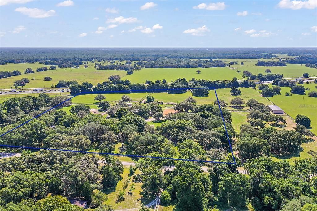 Aerial view property line in blue