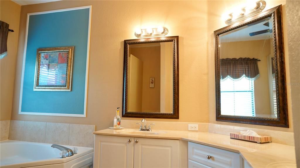 His and Her sinks in Master bathroom, with tub and shower