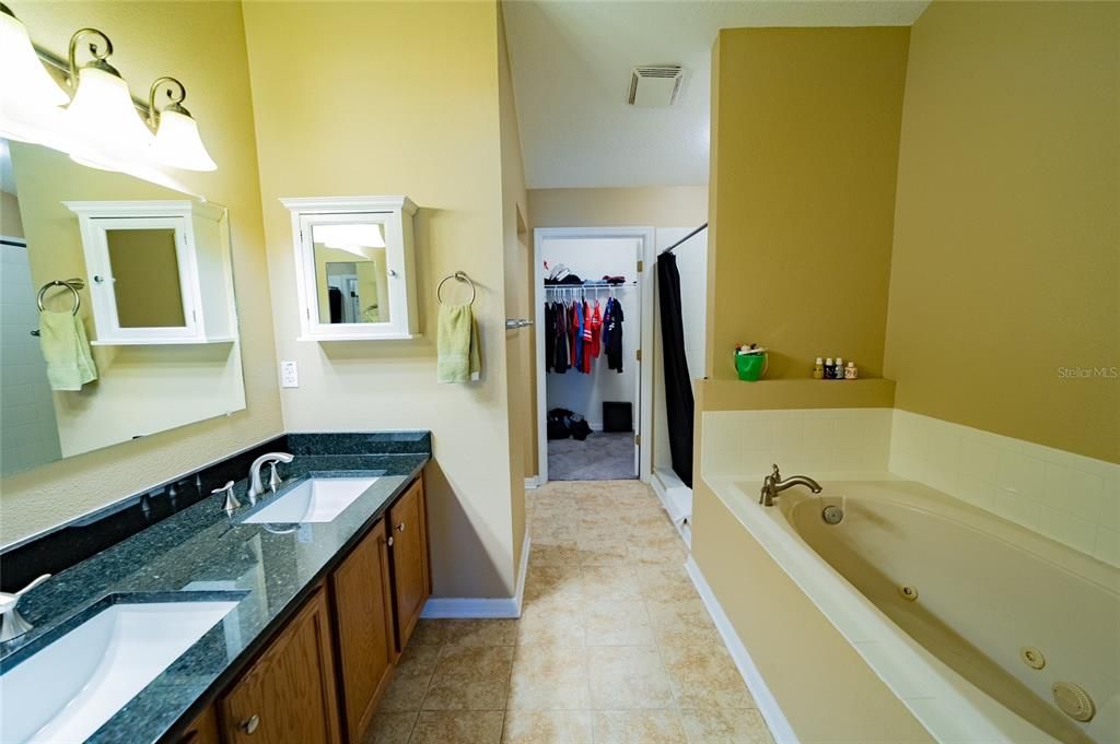 Master Bath with Dual Sink Vanity, Garden Tub, Stand up Shower & Walk in Closet