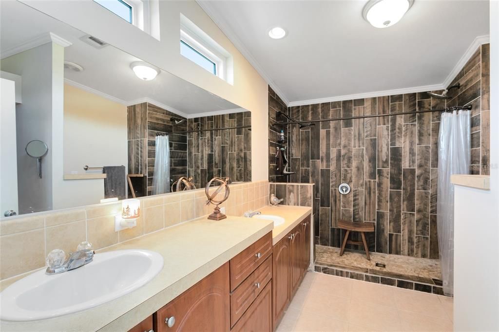 Beautifully remodeled large bathroom, walk right into that huge shower!