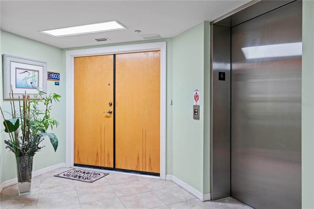 Enter through beautiful wood doors from semi-private elevator