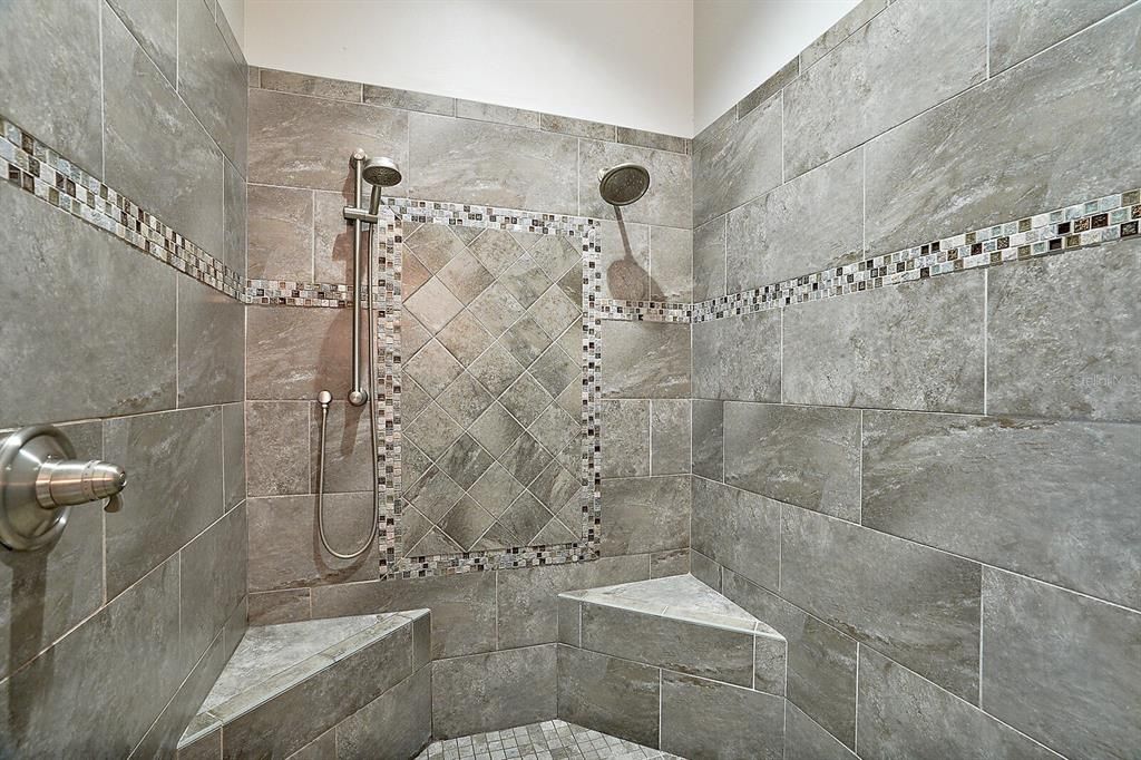 Custom Master Shower with Double Benches and 2 Shower Heads