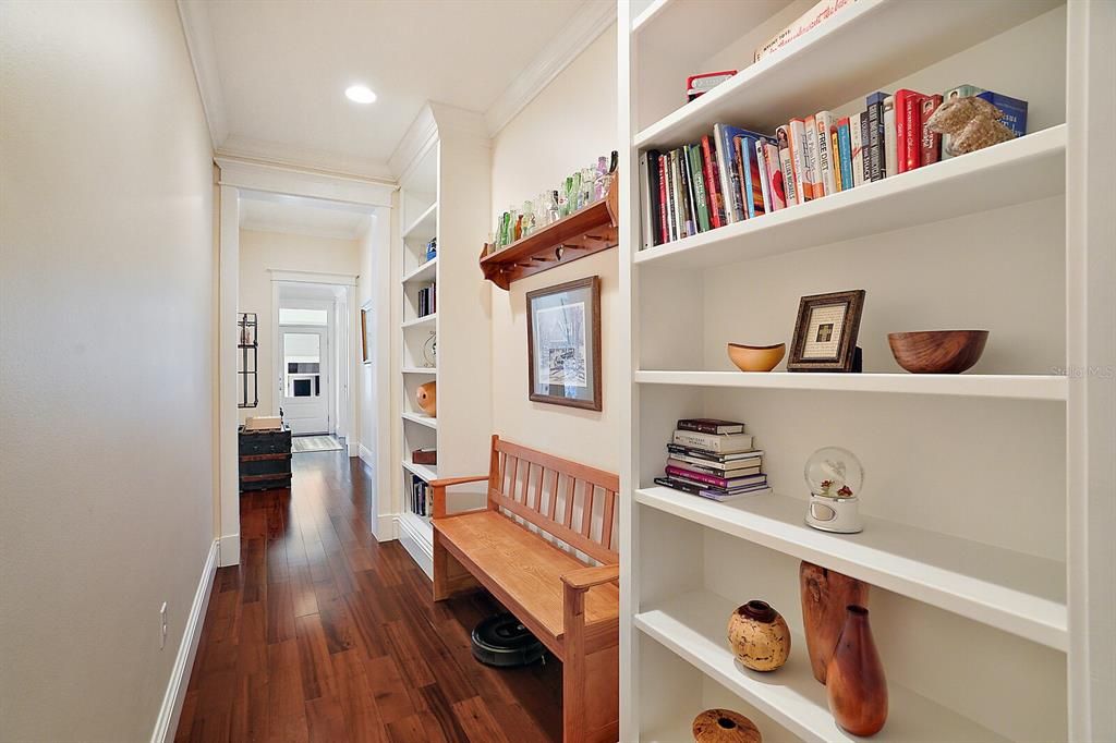 Hallway with Built-In Shelves Leading to the Mud Room