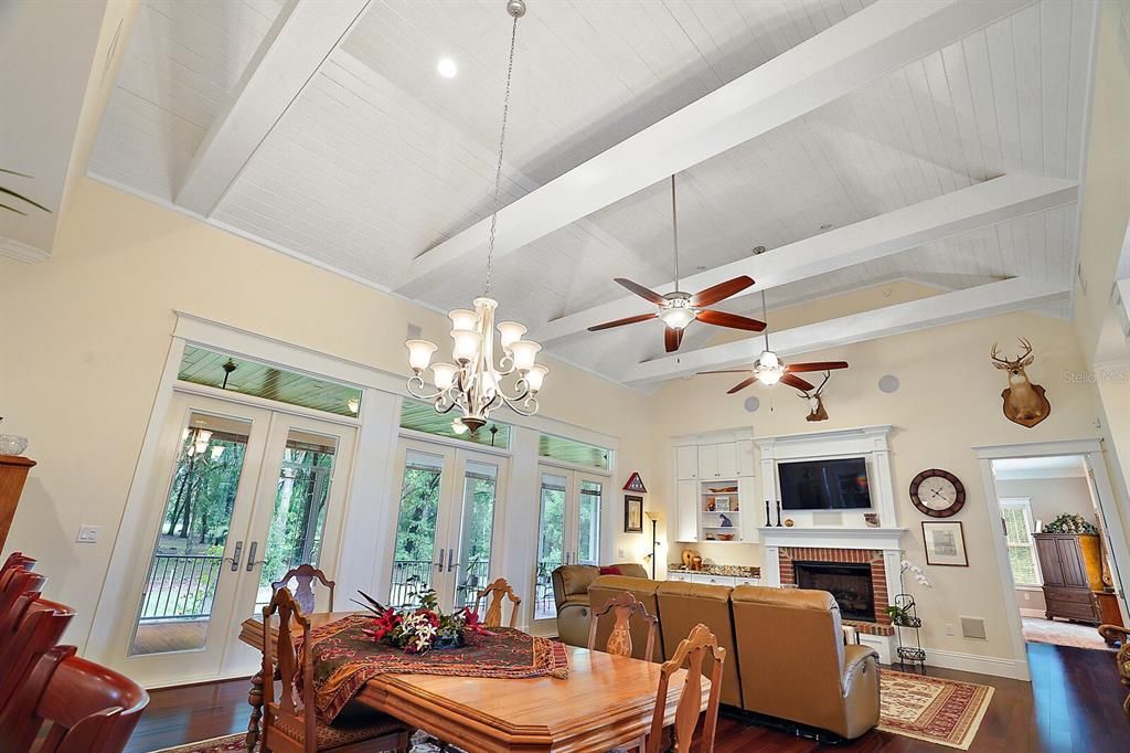 Tongue and Groove Ceiling Featuring Wood Beams
