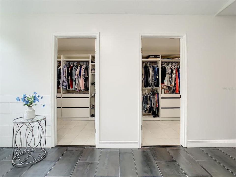 View from double vanity of both closets