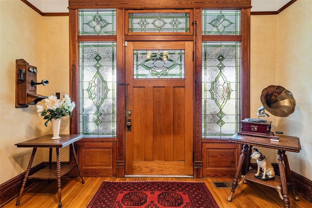 Custom stained glass accents entry door!