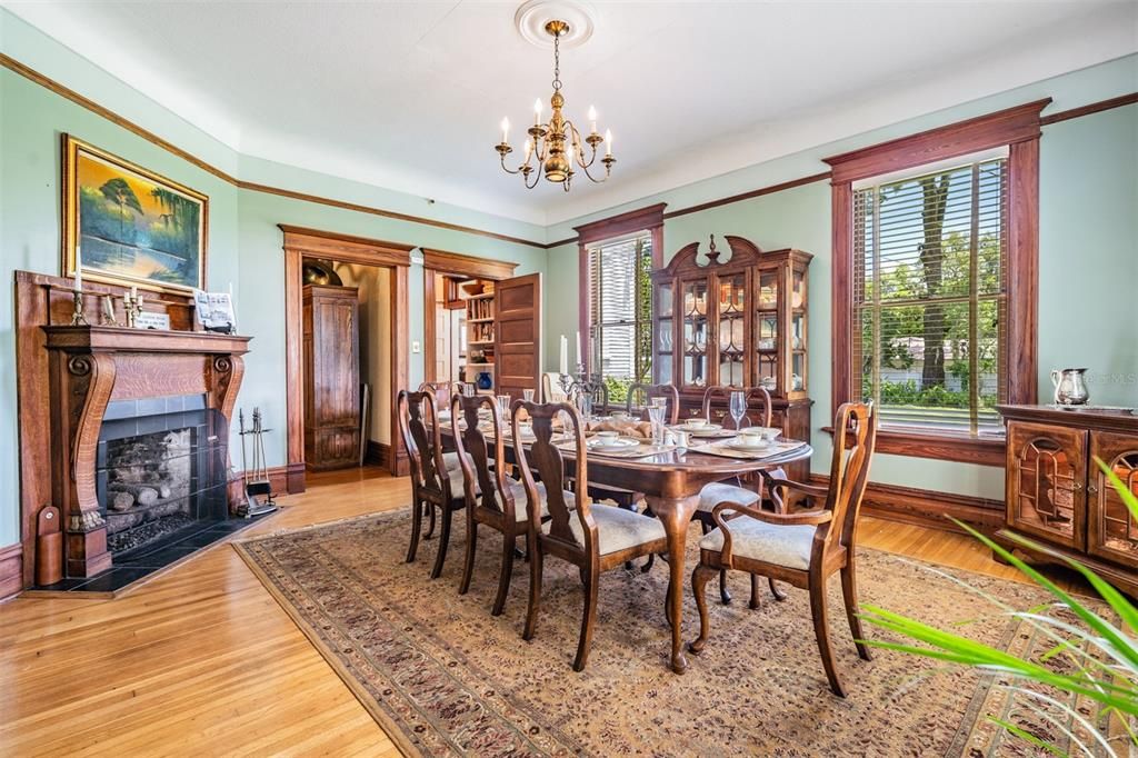 Formal Dining Room with Gas fireplace & built in cabinet