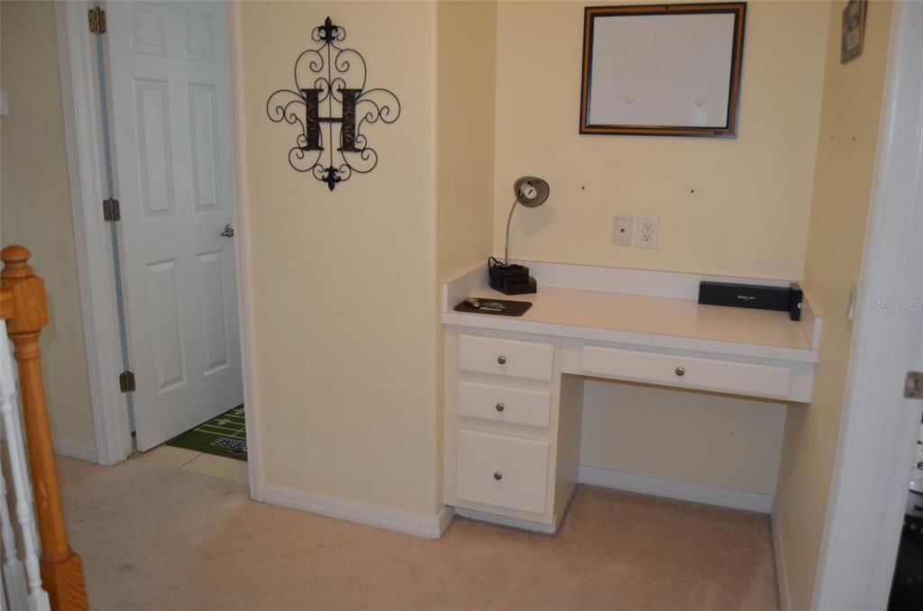 Built-in desk area in upstairs hallway.