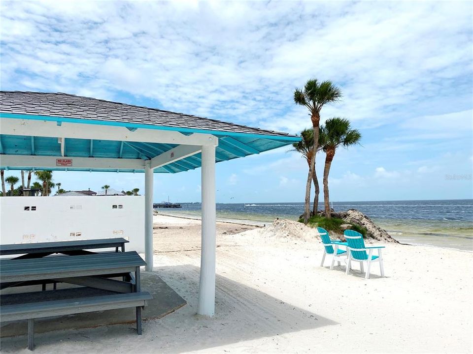 Optional membership to the Private Gulf Harbors Beach Club.  Covered pavilions, BBQ grills, restrooms, adirondack chairs on the beach, showers.  Membership currently $156/year.