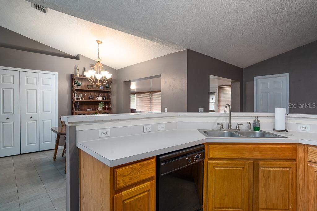 Kitchen towards dining area and large Great Room.