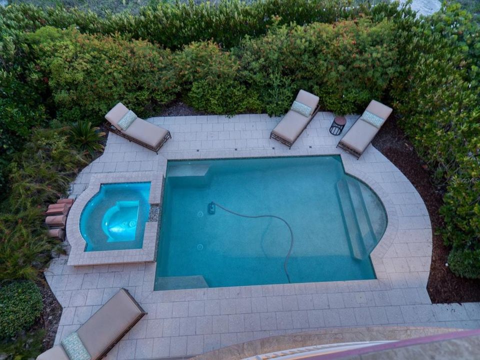Gorgeous heated pool and spa surrounded by tropical plantings..