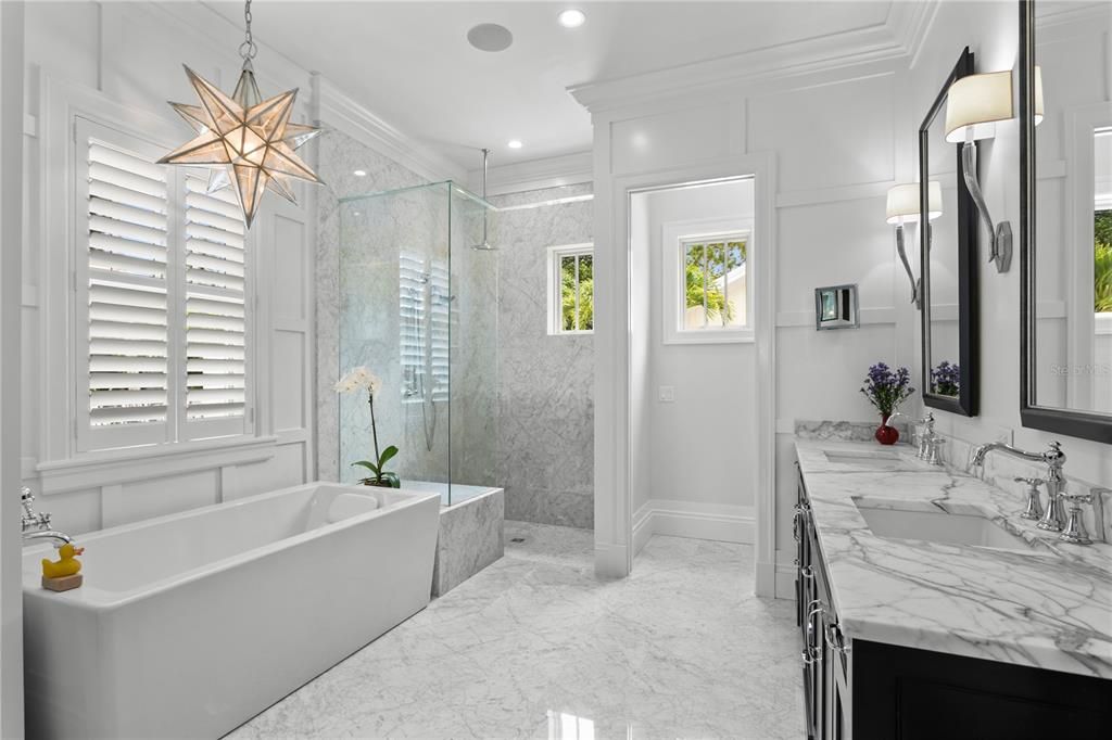 Luxurious spa master bath with radiant heated floors.
