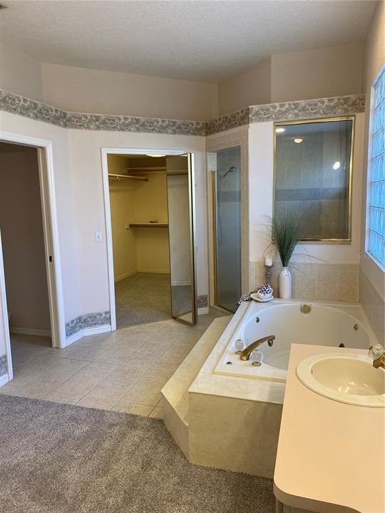 MASTER BATH WITH JETTED TUB, SEPARATE SHOWER, DUAL SINKS AND HUGE WALK IN CLOSET
