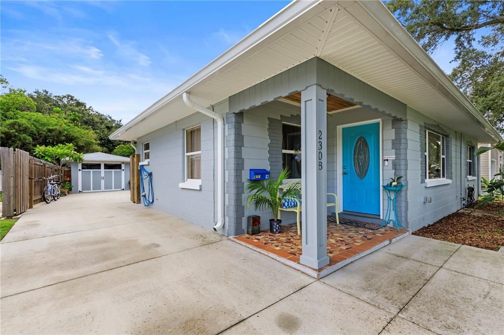 Front Porch and View Down the Driveway