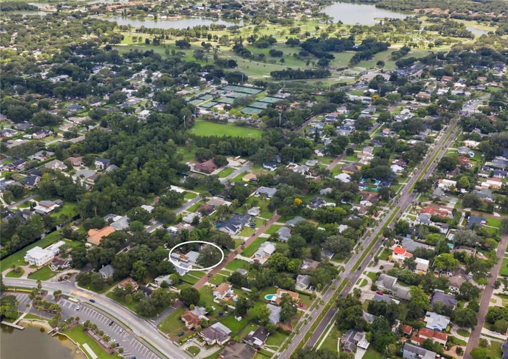 Lake Hollingsworth Parking Lot at the bottom left cornerBeerman Tennis Complex in the Middle of the Photo Cleveland Heights Golf Course at the Top of the Photo