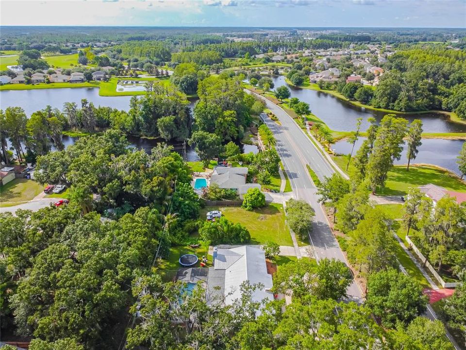 Beautiful ponds nearby, land is at the bottom left