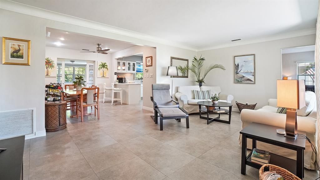 Living Room looking in Dining Room & Kitchen