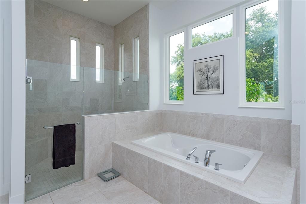 Master bathroom large walk in shower and garden tub