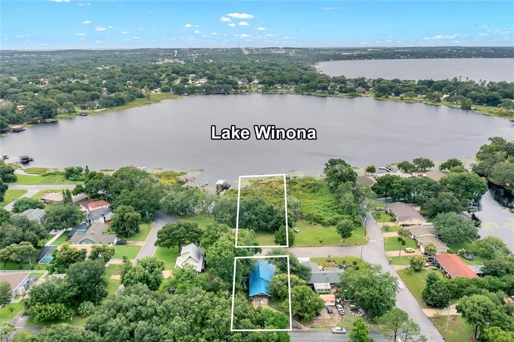Aerial View of Home and Lake Lot