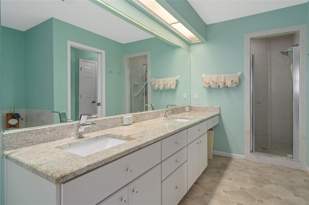 Master Bath with NEW Granite Vanity, NEW Double Sinks, NEW Faucets, & Walk In Shower