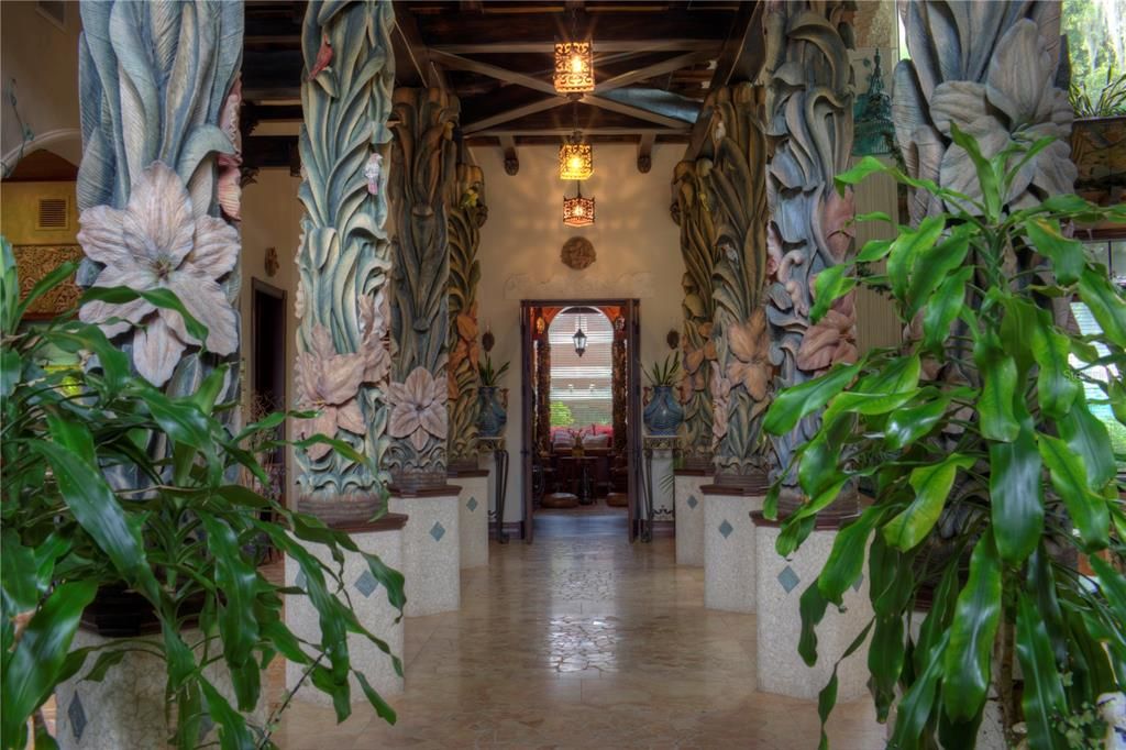 Beautiful handcarved columns just inside the entrance.