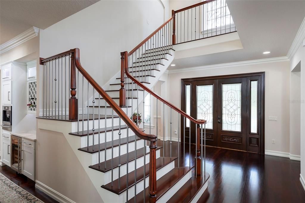 Classic Front-Entry Foyer with handsome dark-stained Brazilian Cherry wood floors