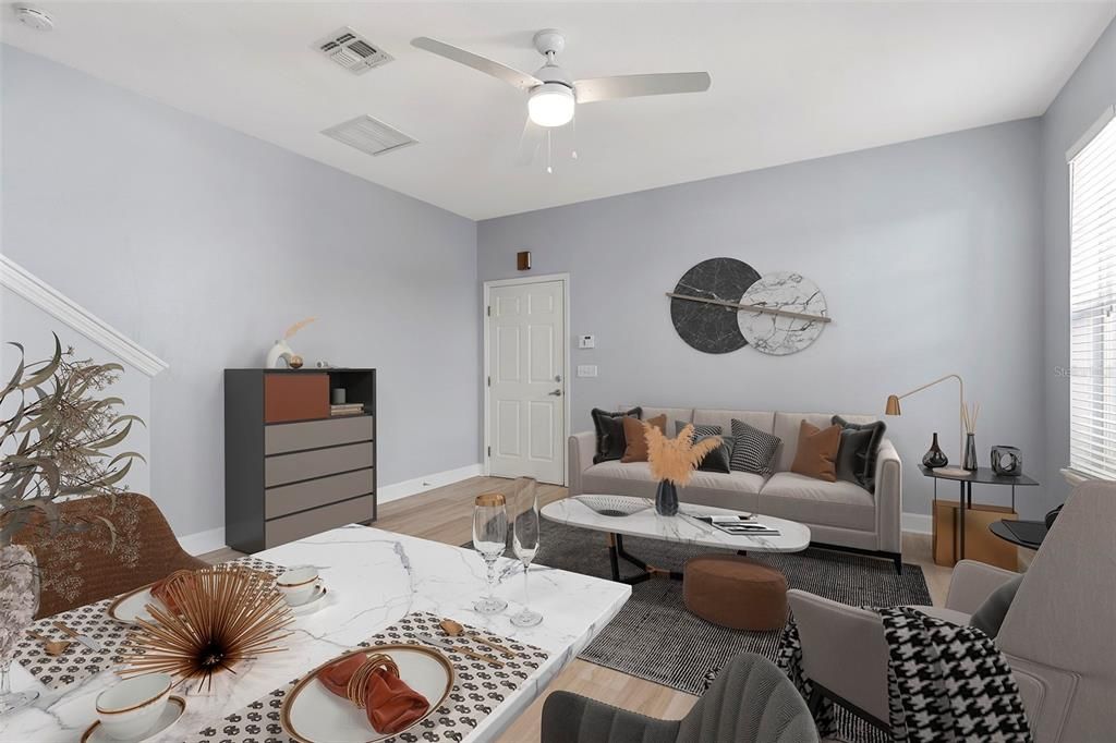 The layout of this unit lends itself so well to gatherings and entertaining, or just a family hanging out together! You have this back area past the kitchen with both seating and dining space and then the oversized pass through to the living room from the kitchen too, so the flow is comfortable and easy