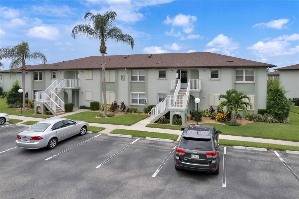 Front view of building Q. Unit is 2nd floor end unit.