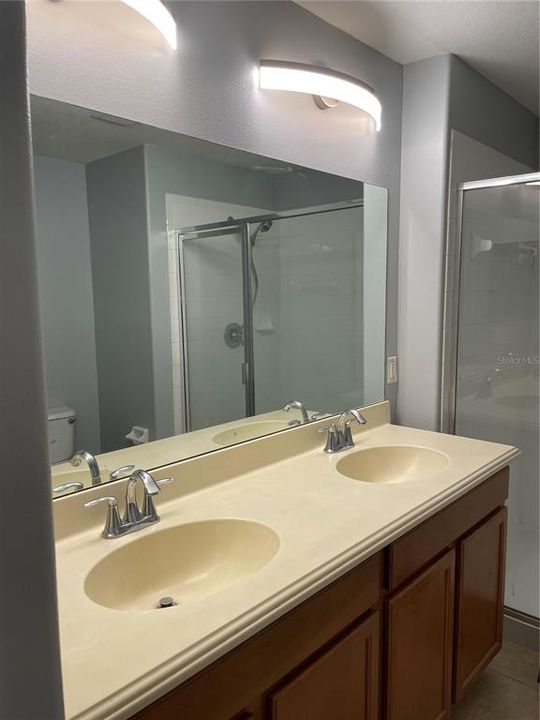 Master bath with double sinks & large shower