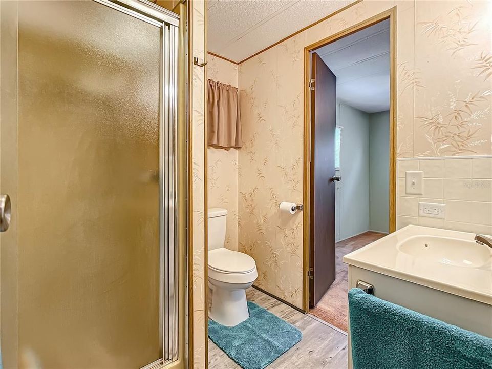 Shower stall in guest bathroom