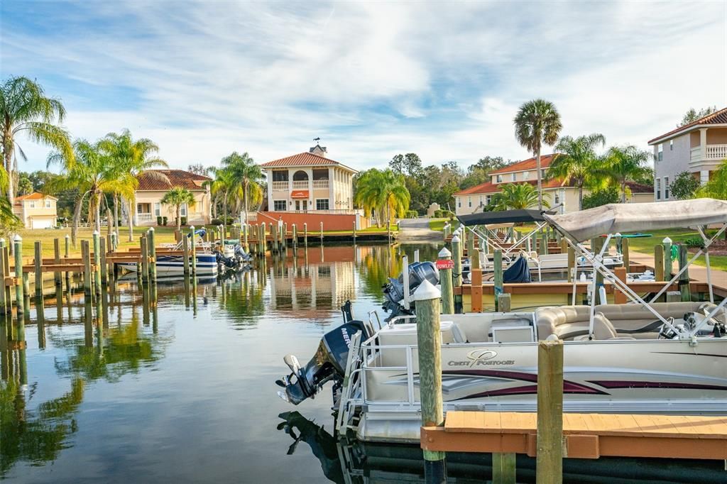 Community center & view of boat slips