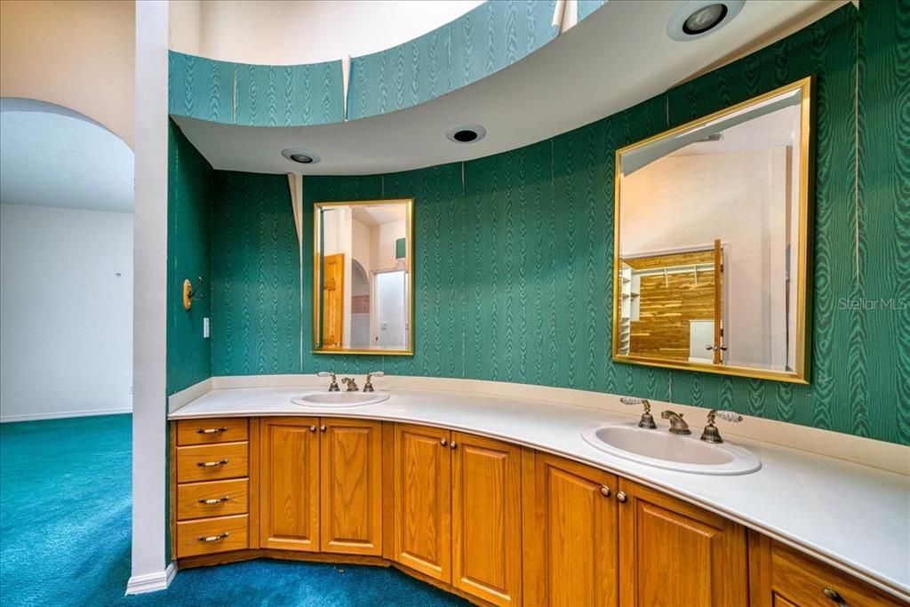 double vanity and walk-in shower with dual showerheads