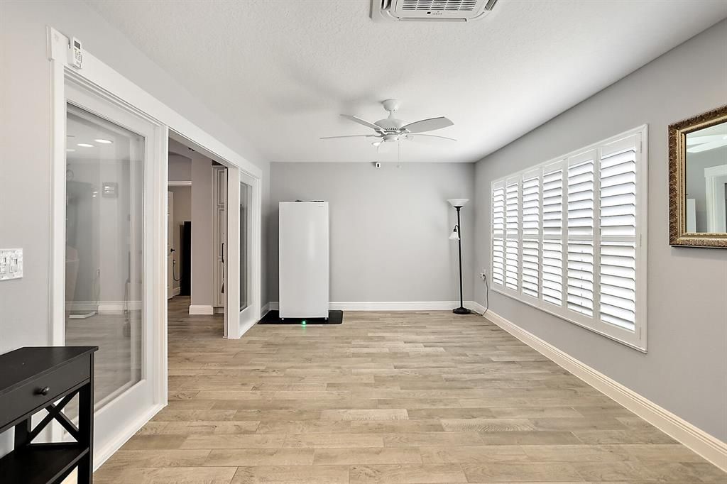 Florida room with plantation shutters