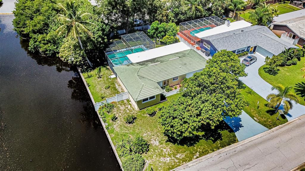 Aerial view of house and canal