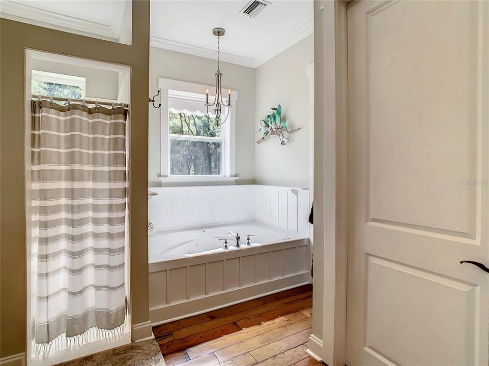 Beautiful master bath with jetted garden tub and step in shower with DUAL SHOWER HEADS