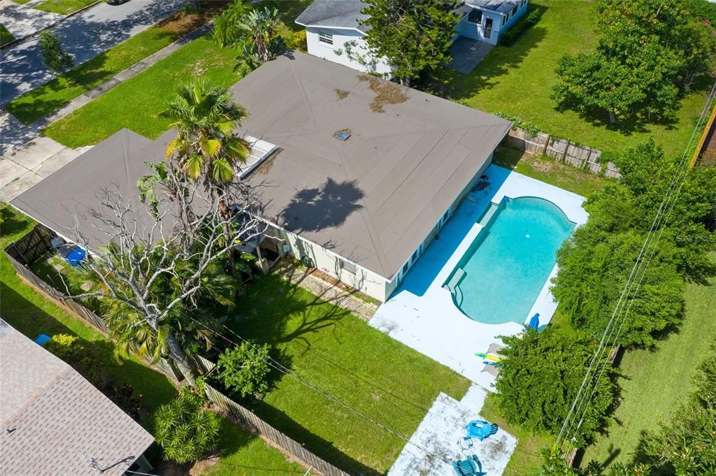 Aerial view of the rear of the home.