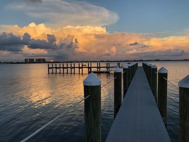 Beautiful view of Tampa Bay from the dock at sunset.