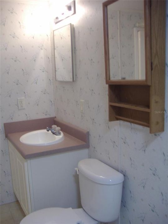 View of the sink and commode. Shower is on the other wall