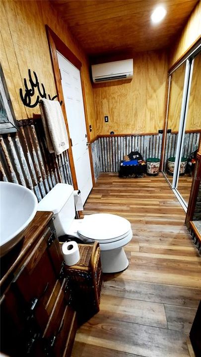 Master bath with re-purposed "ice box" as sink cabinet