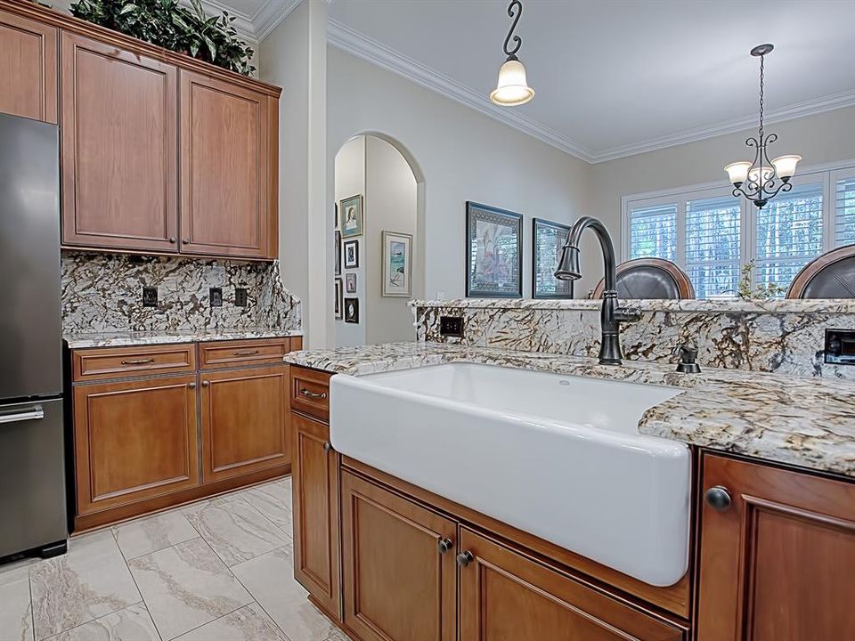 NOTE HOW THE BACKSPLASH IS AN EXTENTION OF THE MAGNIFICENT STONE COUNTERTOPS