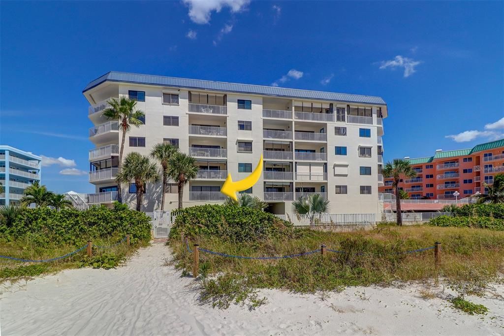 Where unit is located  from the beach. Direct Gulf Front