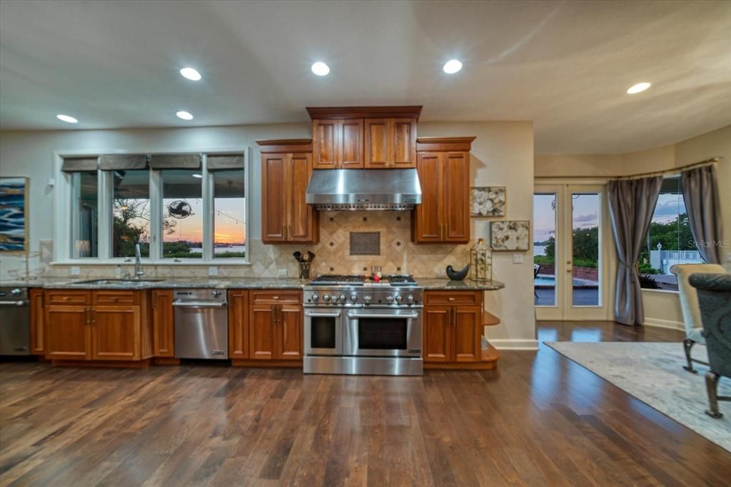 Kitchen with views over the pool, rear yard and intracoastal waterway.