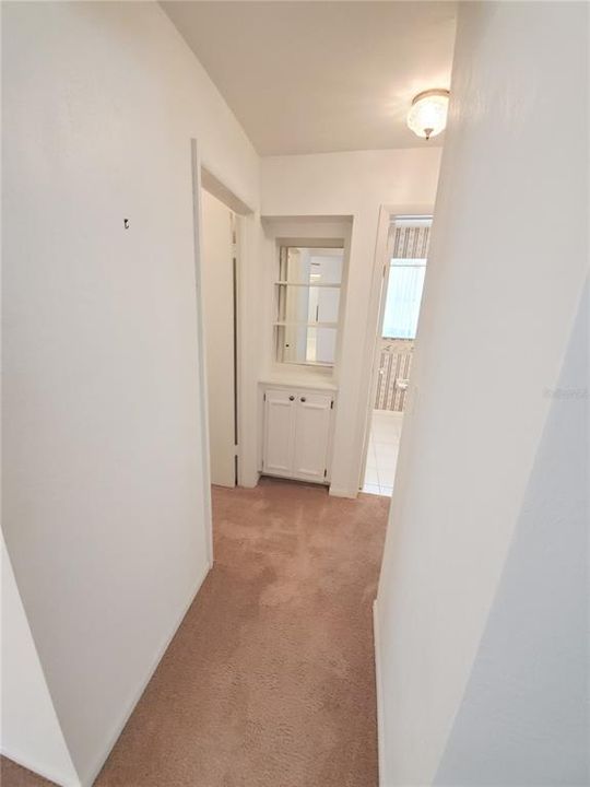 hall way with storage and linen closet
