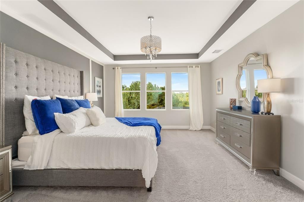 Master Bedroom with a wall of windows with conservation views