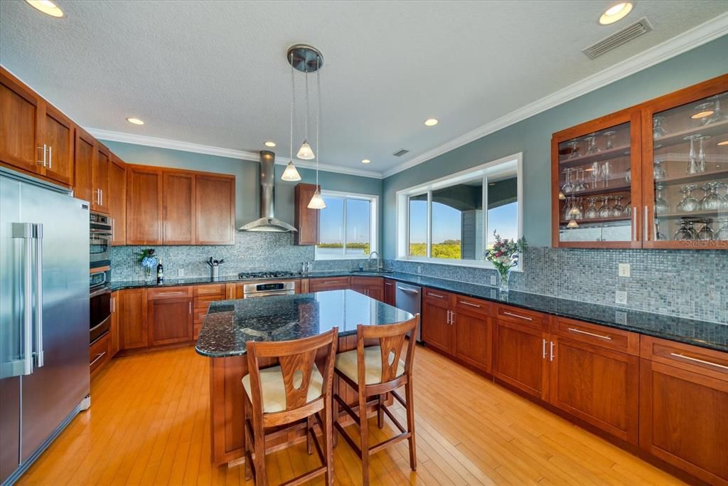 Large chef's kitchen, plenty of counter and cabinet space and a huge walk-in pantry behind the refrigerator.