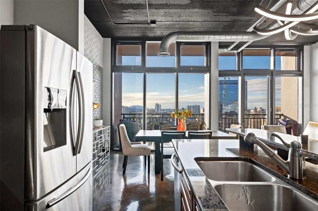 Great city views from the kitchen and main living room/dining room