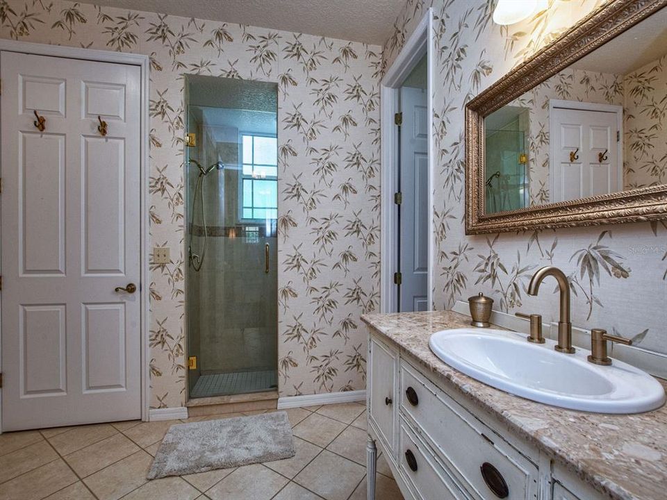 Master bath with vanity and walk in shower