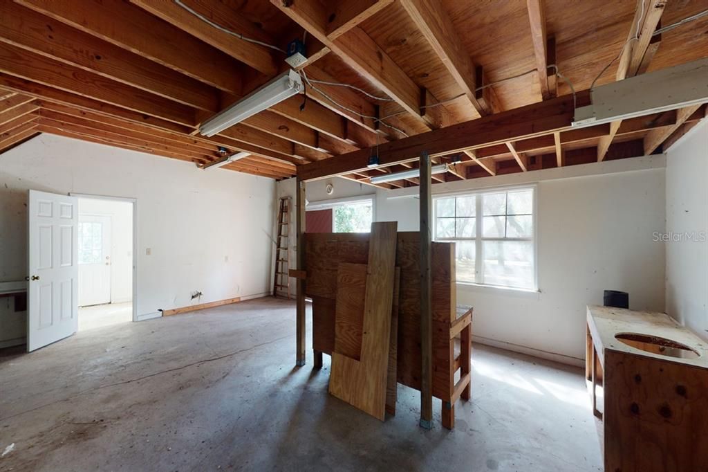 Inside barn with overhead storage