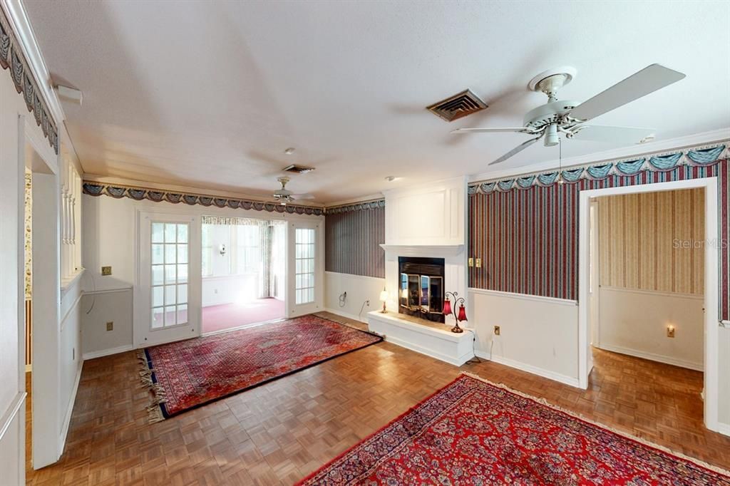 Living Room with Gas Fireplace-Parquet Floor