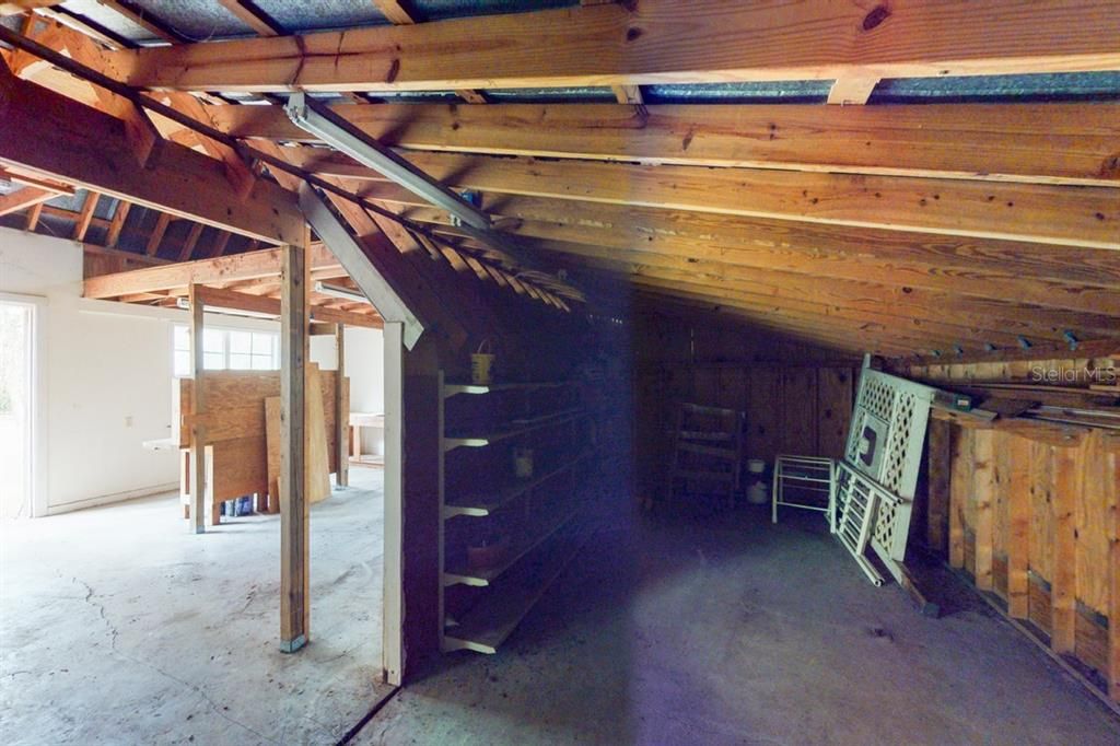 Inside barn with overhead storage